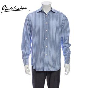 ROBERT GRAHAM BLUE STRIPED BUTTON DOWN DRESS SHIRT